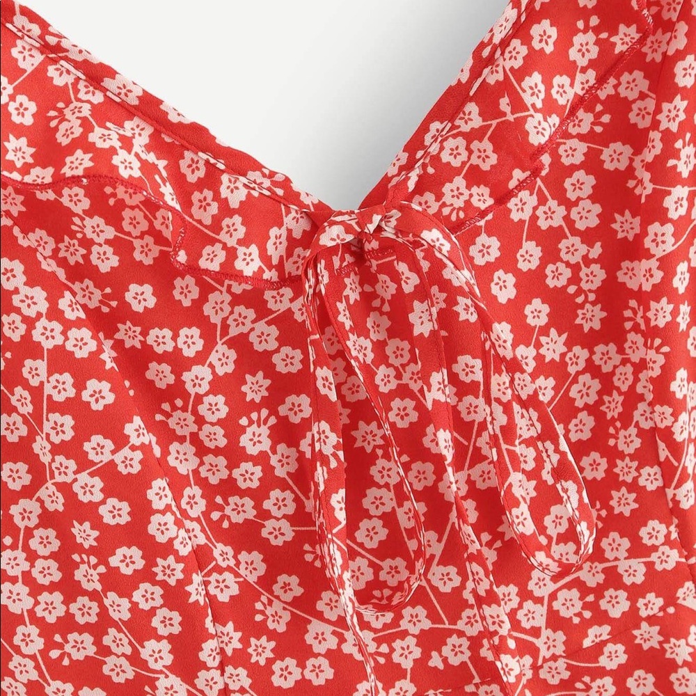 Calico Print Ruffle Trim Cocktail Dress - Picture 5 of 7